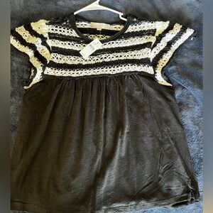LOFT Black and White Crochet Lace Top